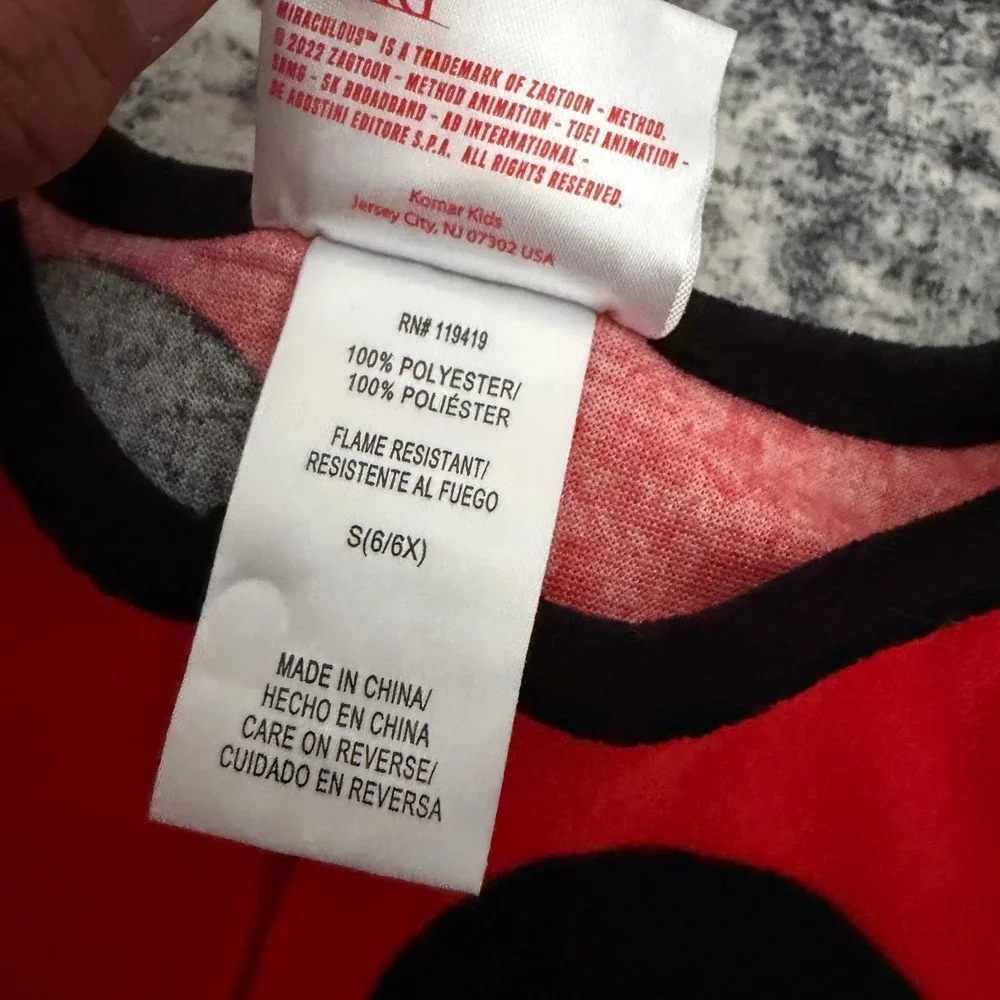 Miraculous Ladybug Red Polka Dot Fleece One Piece Pajamas Size 6/6X Kids Sleeper